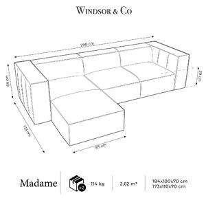 Šedá Päťmiestna pohovka Madame – ľavý roh 68 × 173 × 290 cm WINDSOR & CO