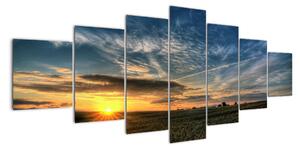 Západ slnka na poli - moderný obraz (Obraz 210x100cm)