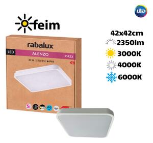 RABALUX 71423 Alenzo stropné svietidlo 420x420mm LED 36W/2350lm 3000+4000+6000K IP44 biela, DIP switch