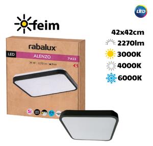 RABALUX 71433 Alenzo stropné svietidlo 420x420mm LED 36W/2270lm 3000+4000+6000K IP44 čierna, DIP switch