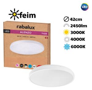 RABALUX 71429 Alenzo stropné svietidlo D420mm LED 36W/2450lm 3000+4000+6000K IP44 biela, DIP switch