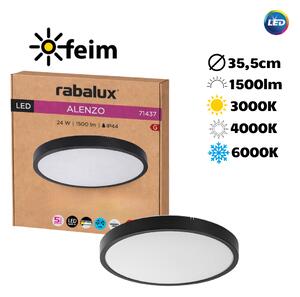 RABALUX 71437 Alenzo stropné svietidlo D355mm LED 24W/1500lm 3000+4000+6000K IP44 čierna, DIP switch