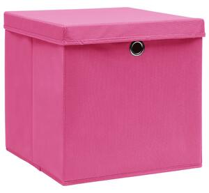 Úložné boxy s vrchnákmi 10 ks ružové 32x32x32 cm látkové