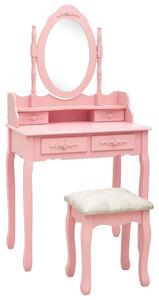Toaletný stolík so stoličkou, ružový 75x69x140 cm, paulovnia