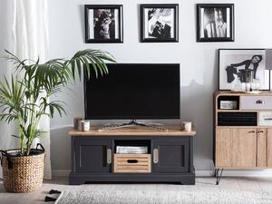 TV nábytok tmavosivá svetlá farba dreva drevovláknitá doska MDF doska kov 50 x 120 x 40 cm retro moderný štýl vzhľad dreva 2 dvere praktická obývačka