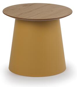 Plastový kávový stolík SETA s drevenou doskou, priemer 490 mm, dub/okrová