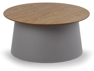 Plastový kávový stolík SETA s drevenou doskou, priemer 690 mm, dub/sivá