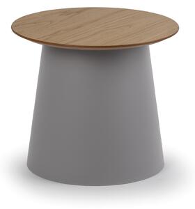 Plastový kávový stolík SETA s drevenou doskou, priemer 490 mm, dub/sivá