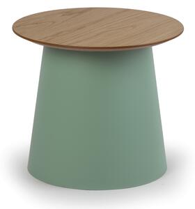 Plastový kávový stolík SETA s drevenou doskou, priemer 490 mm, dub/zelená