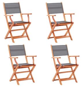 Skladacie záhradné stoličky 4 ks sivé eukalyptový masív a textilén