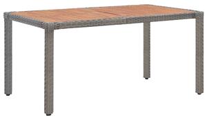 Záhradný stôl, sivý 150x90x75 cm, polyratan a akáciový masív