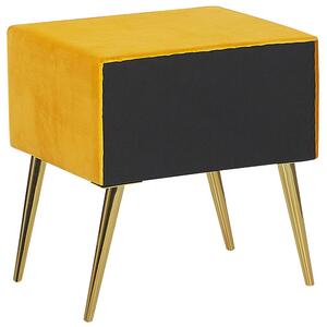 Nočný stolík žltý zamatový čalúnený 1 zásuvka minimalistický dizajn nábytok do spálne