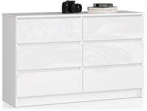 Komoda K120 6SZ CLP biela, lesk