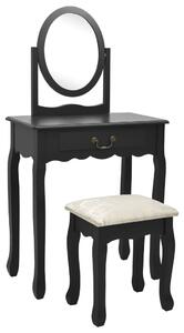 Toaletný stolík so stoličkou čierny 65x36x128 cm drevo paulovnie MDF