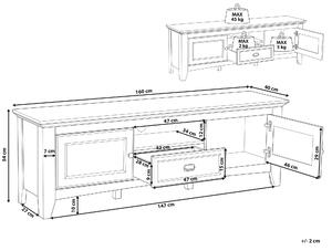 TV stolík krémové tmavé drevo 160 cm 2 skrinky 1 polica 1 zásuvka priestor pre káble moderné