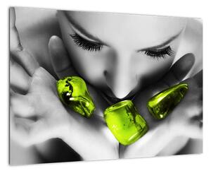 Moderný obraz - zelené kamene v dlani (Obraz 60x40cm)