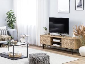 Televízne nábytok svetlá farba dreva MDF doska oceľ 50 x 160 x 40 cm retro elegantný biely geometrický vzor multifunkčné obývačka
