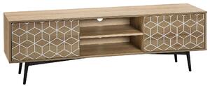 Televízne nábytok svetlá farba dreva MDF doska oceľ 50 x 160 x 40 cm retro elegantný biely geometrický vzor multifunkčné obývačka