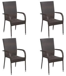 Stohovateľné vonkajšie stoličky 4 ks polyratan hnedé