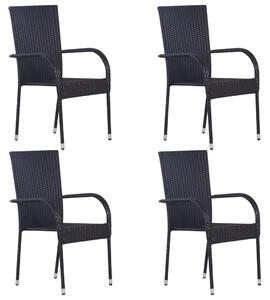 Stohovateľné vonkajšie stoličky 4 ks polyratan čierne