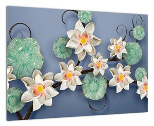 Kvety na modrom pozadí - obraz (Obraz 60x40cm)