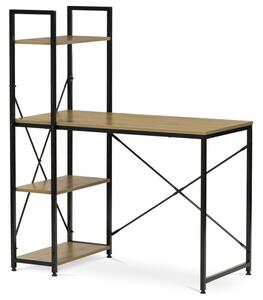 GD-512 OAK, Stôl pracovný s regálom, MDF, dekor dub, čierny kov