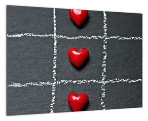 Šachovnica s červenými srdci (Obraz 60x40cm)