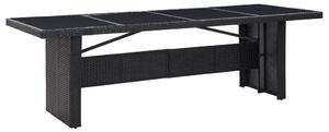 Záhradný stôl, čierny 240x90x74 cm, polyratan a sklo