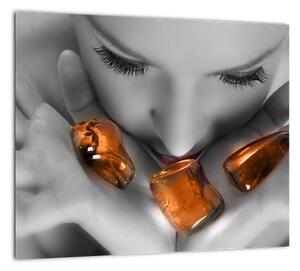 Obraz - oranžové kamene v dlani (Obraz 30x30cm)