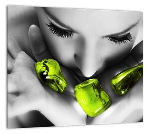 Moderný obraz - zelené kamene v dlani (Obraz 30x30cm)