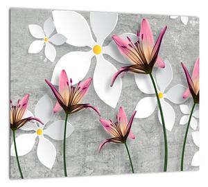Abstraktný obraz kvetov na sivom pozadí (Obraz 30x30cm)
