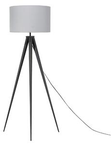 Stojaca lampa čierna kovová 156 cm okrúhle látkové tienidlo v šedej Trojnohý kábel s vypínačom Moderný dizajn
