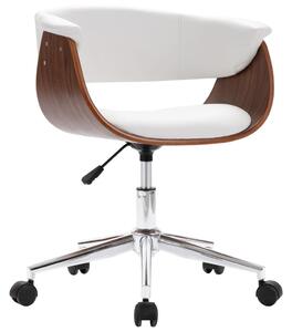 Otočná kancelárska stolička biela ohýbané drevo a umelá koža