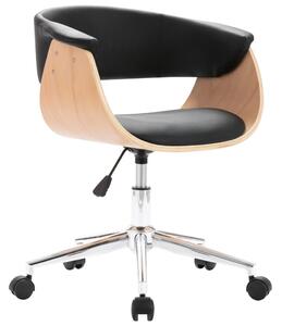 Otočná kancelárska stolička, čierna, ohýbané drevo a umelá koža