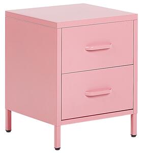Nočný stolík ružový z ocele industriálny nočný stolík s 2 zásuvkami odkladací nábytok do spálne
