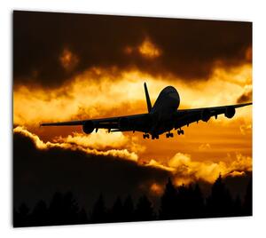 Pristávajúce lietadlo pri západe slnka - obraz (Obraz 30x30cm)