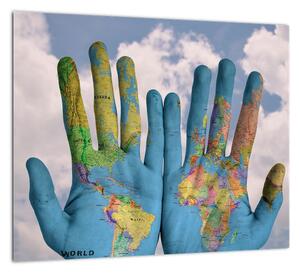 Obraz - mapa sveta na dlani (Obraz 30x30cm)