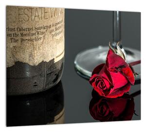Červená ruža na stole - obrazy do bytu (Obraz 30x30cm)