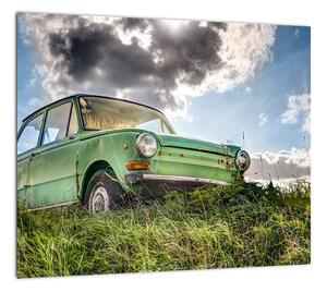 Obraz zeleného auta v tráve (Obraz 30x30cm)