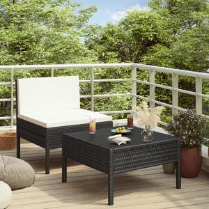 2-dielna záhradná sedacia súprava+podložky, polyratan, čierna