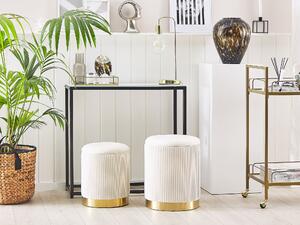 Sada 2 úložných puf taburetiek biele polyesterové zamatové čalúnenie zlatý rám moderný dizajn horizontálne prešívanie dizajnový kúsok do obývacej izby