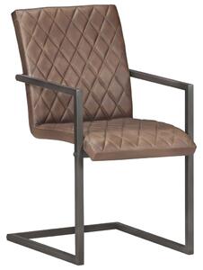 Jedálenské stoličky, perová kostra 6 ks, hnedé, pravá koža