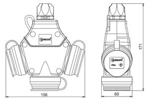 TP electric Roztrojka gumová jednofázová, francúzske zásuvky 250V 1x16A IP54 3101-316-0300