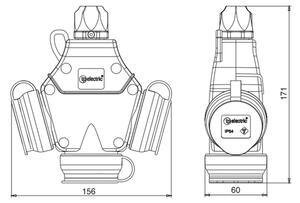 TP electric Roztrojka gumová trojfázová, francúzske zásuvky 250V 1x16A IP54 3101-317-0300