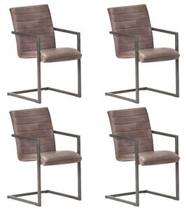 Jedálenské stoličky, perová kostra 4 ks, hnedé, pravá koža