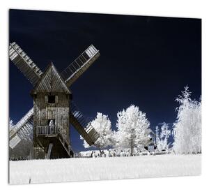 Veterný mlyn v zimnej krajine - obraz (Obraz 30x30cm)