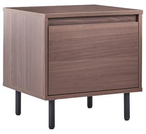 Nočný stolík tmavohnedý MDF 45 x 45 x 40 cm čierne kovové nohy 1 zásuvka úložný priestor moderný štýl spálňa