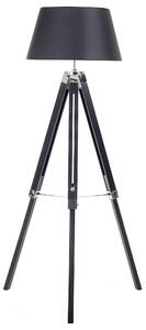 Stojaca lampa čierne drevo 143 cm látkové tienidlo trojnohý drevený statív výškovo nastaviteľný dlhý kábel s vypínačom Moderný dizajn