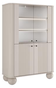 Vitrína Vesper 103 cm štvordverová - kašmír / čierne úchytky / guľaté nohy