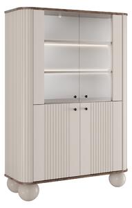 Vitrína Vesper 103 cm štvordverová - kašmír / orech / čierne úchytky / guľaté nohy